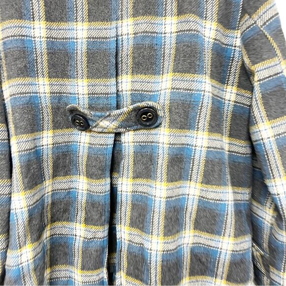SZ XL Aeropostale Plaid Short Wool Blend Trench Blue Gray Yellow - Picture 6 of 7